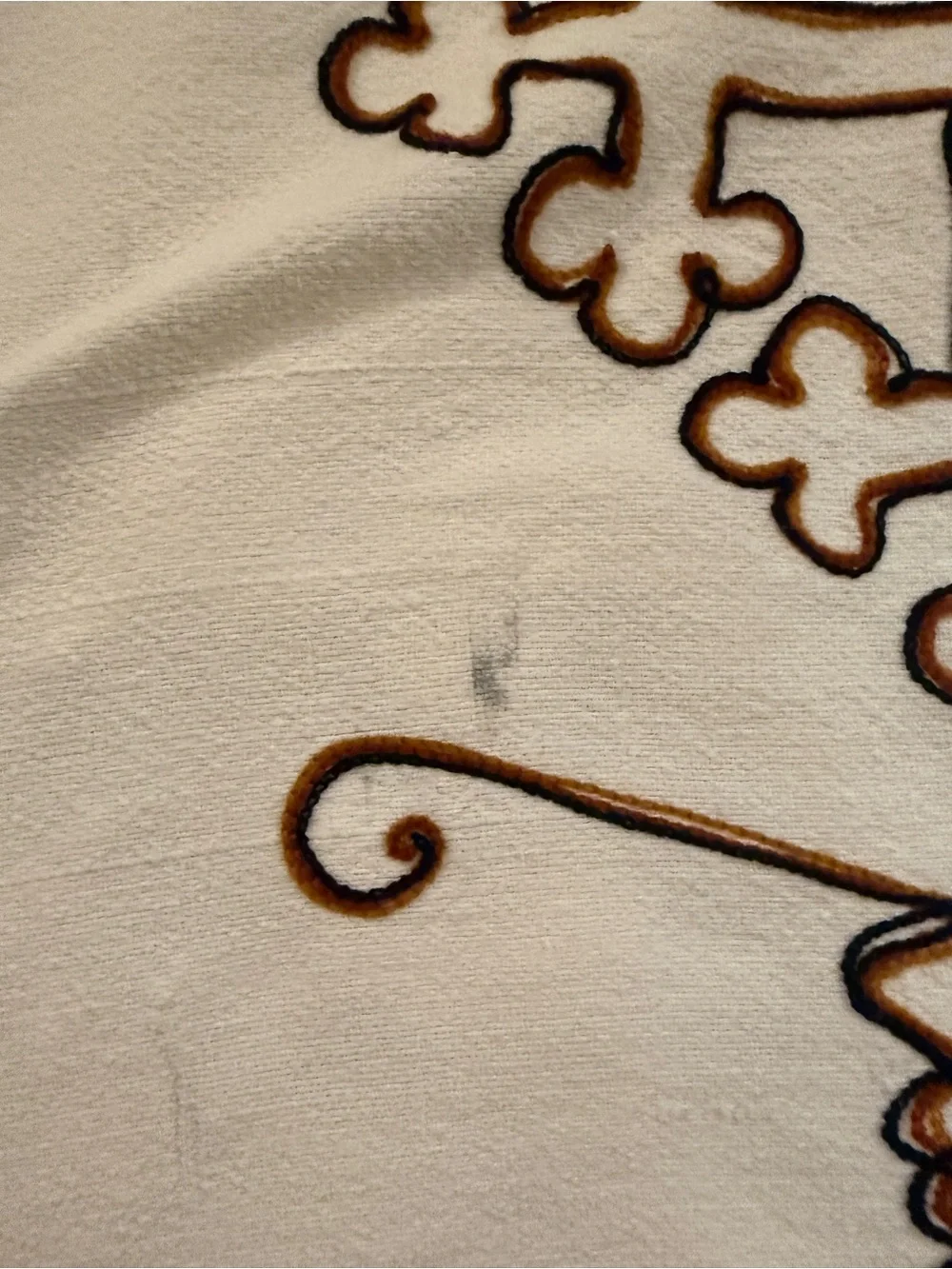 traditional white Ethiopian handwoven cotton blanket brown embroidered crosses